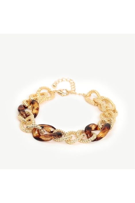 Leopar Detaylı Gold Zincir Bileklik